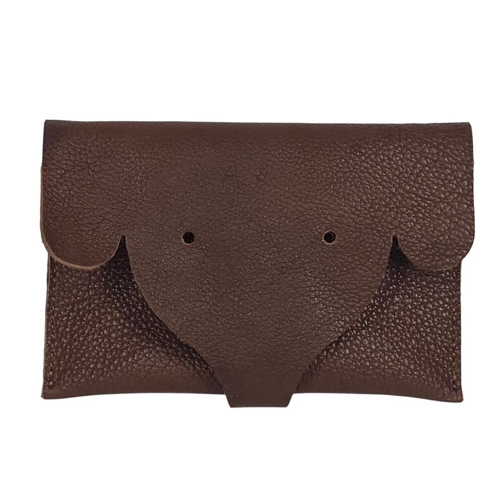 ELEPHANT‑SHAPED LEATHER CARD WALLET – GOOD FORTUNE SYMBOL – SNAP CLOSURE